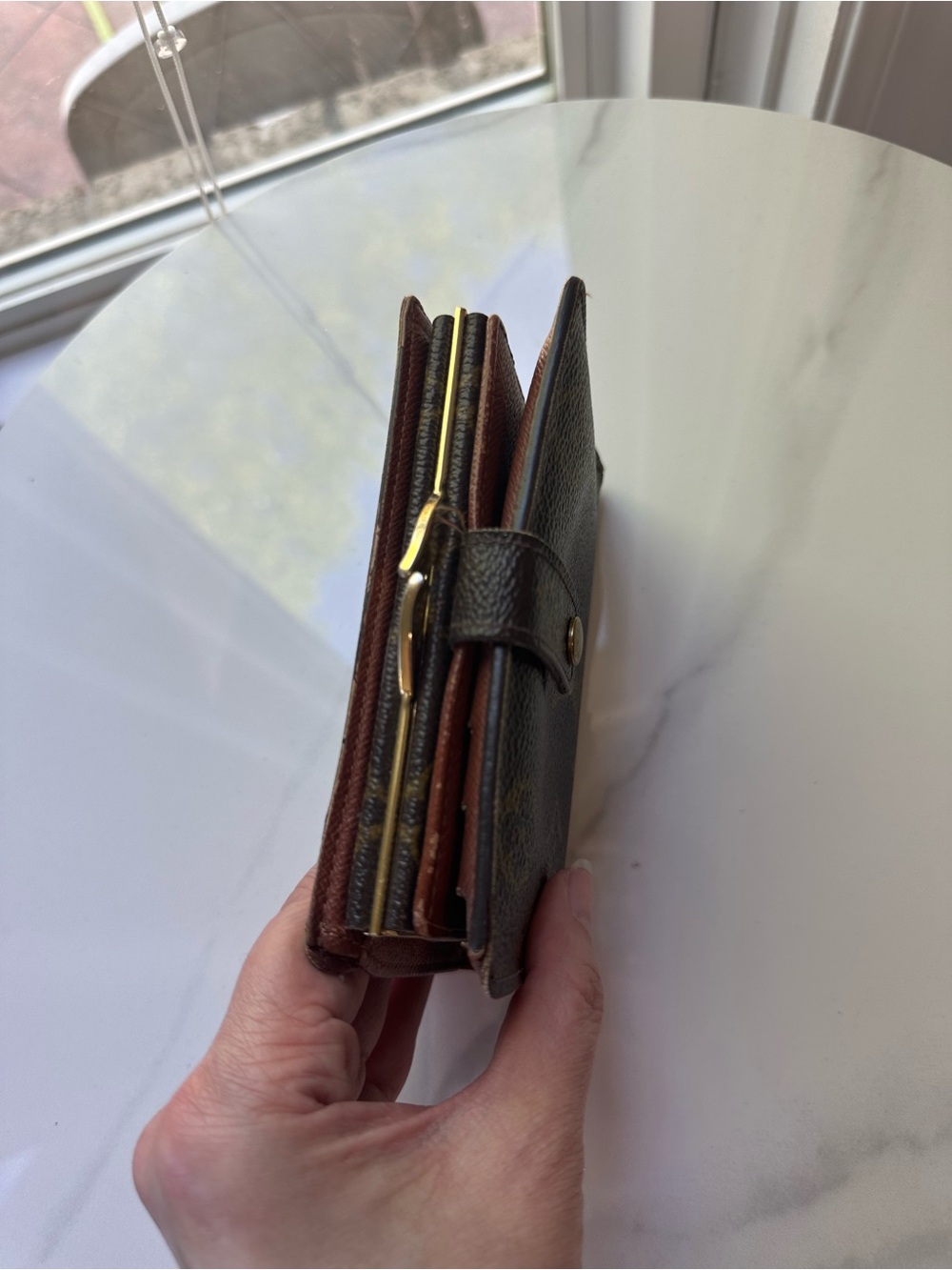 VINTAGE LOUIS VUITTON LV Monogram Brown Canvas Kisslock Wallet Brass Gold - Picture 3 of 16